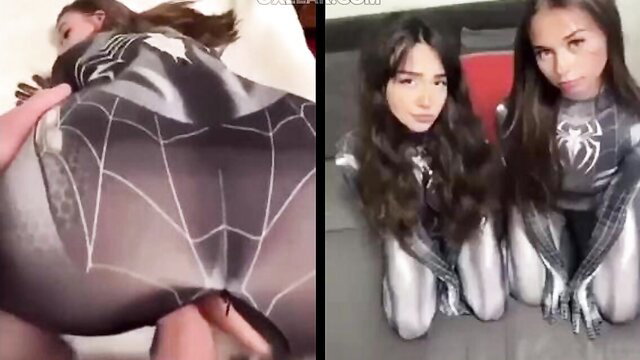 Sophie Rain in tight Venom symbiote catsuit POV blowjob tease