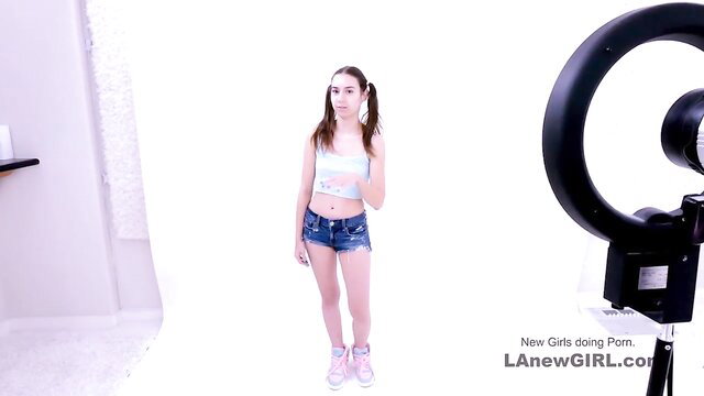 Tiny cute 18yo girl in tiny shorts and crop top at LA New Girl audition