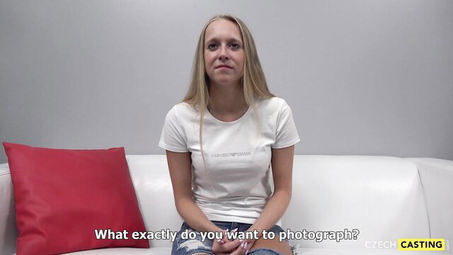 Blonde Czech amateur asks what to photograph in casting interview