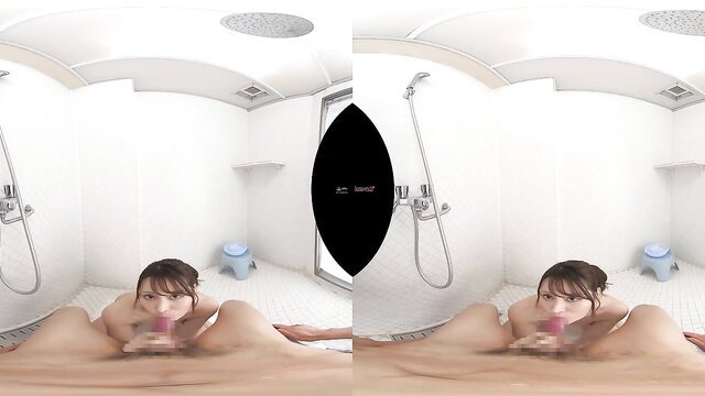 Naughty Asian babe spreads pussy wide in steamy VR shower solo