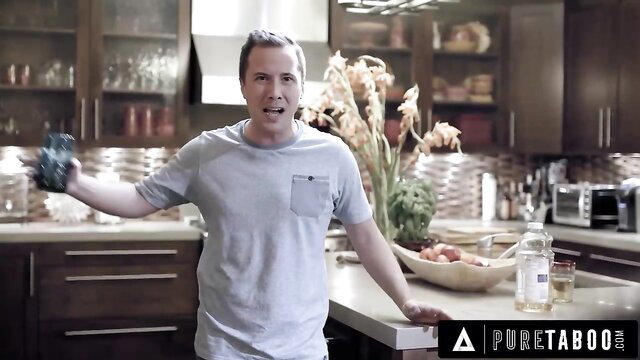 Jessy Jones in kitchen holding sponge, Pure Taboo promo