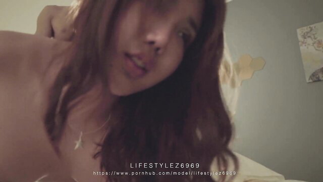 Asian Thai girl closeup face during pussy licking foreplay