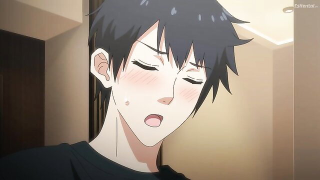 Blushing anime guy with flushed face and drooling expression from My Mother hentai