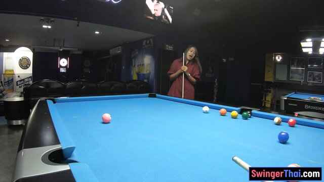 Lily Koh big booty Thai babe in red dress plays pool POV