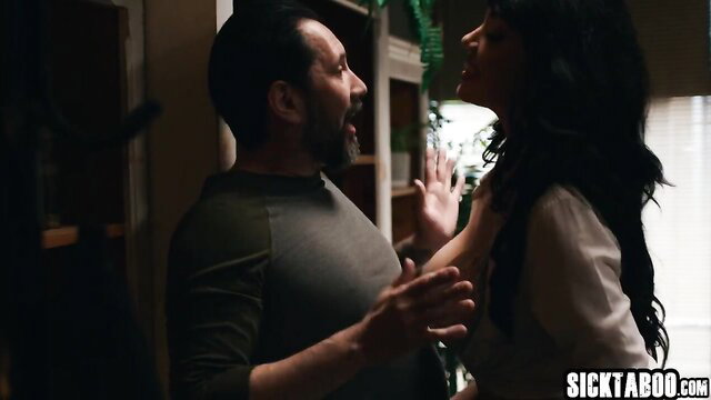 Hot brunette cougar on knees sucking cock passionately