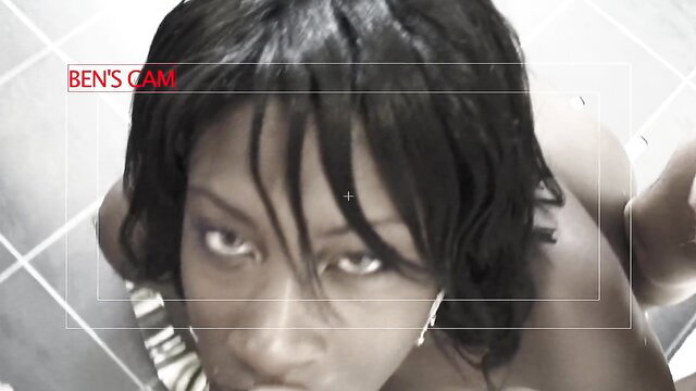 Sexy black babe closeup in threesome sex casting cam