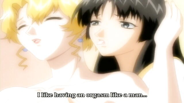 Blonde and black-haired hentai sisters whisper intimately in Immoral Sisters 2