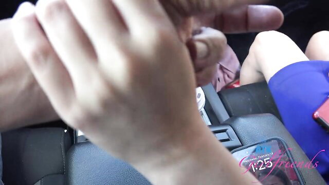 Hot Asian teen's puffy pussy fingered by man in car