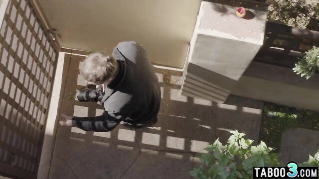 Private investigator spying on busty housewife from above