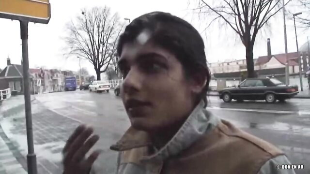 Indian MILF in winter coat on rainy street, hot amateur tease