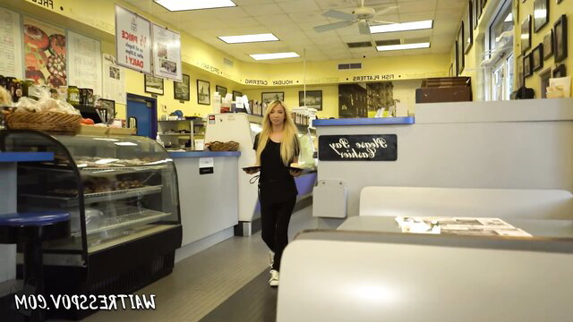 Kenzie Reeves broke college cutie in tight black leggings at diner