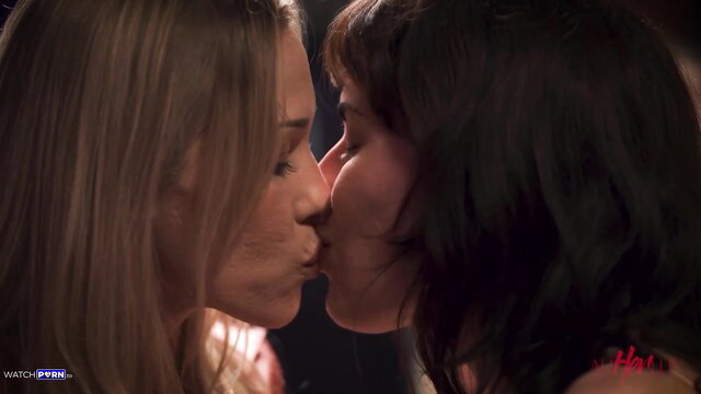 Diana Grace and Olive Glass passionately kissing in hot lesbian scene