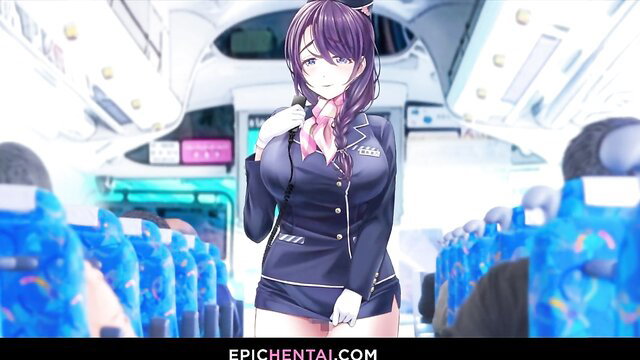 Yukino Fujimoto sexy flight attendant uniform on airplane