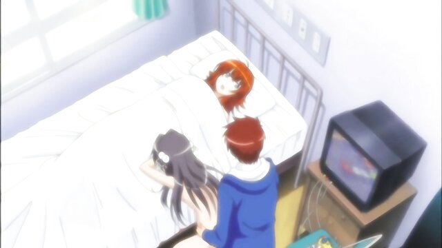 Hentai sisters threesome with big brother on bed