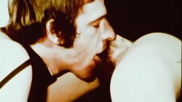 Vintage porn man eagerly licking woman's large ass closeup