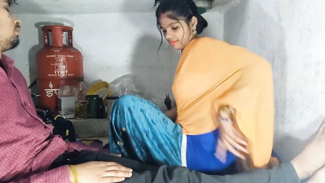 Indian couple in tight kitchen foreplay, desi amateur HD porno