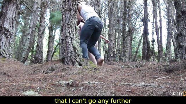 LilTimy climbs tree in forest, tight jeans hugging ass, amateur outdoor tease