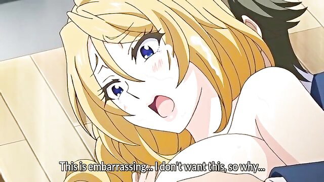 Blonde busty anime teacher embarrassed during rough creampie fuck