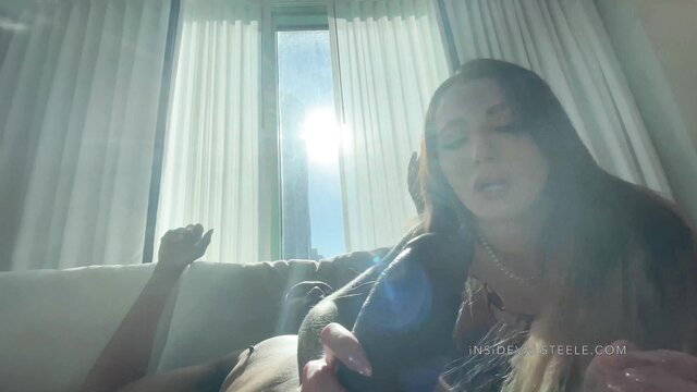 Valerica Steele sucking Dredd's huge BBC on OnlyFans couch