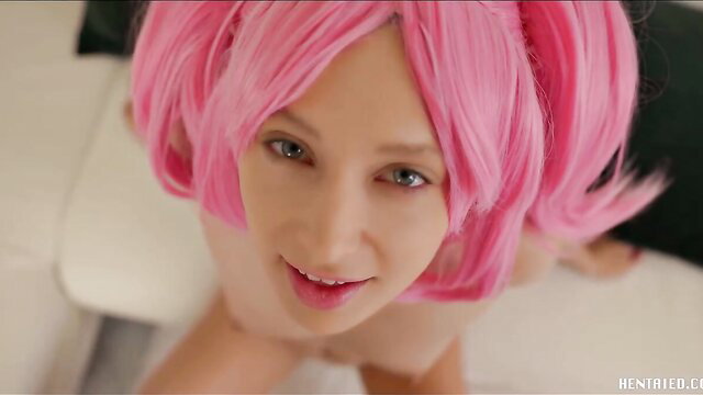 Talia Mint pink wig POV closeup in Hentaied endoscope sex video