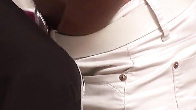 Muscled black hunk groping curvy trans in tight white jeans