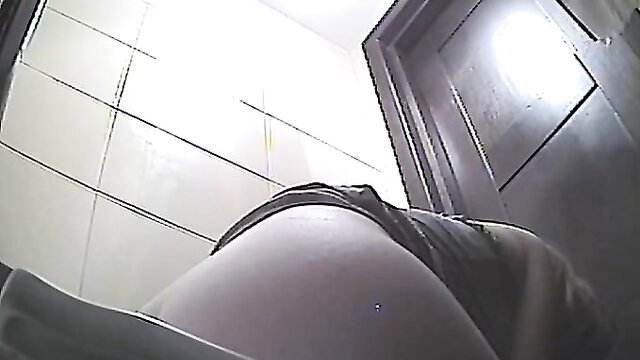 Curvy babe's pregnant belly exposed peeing in public toilet