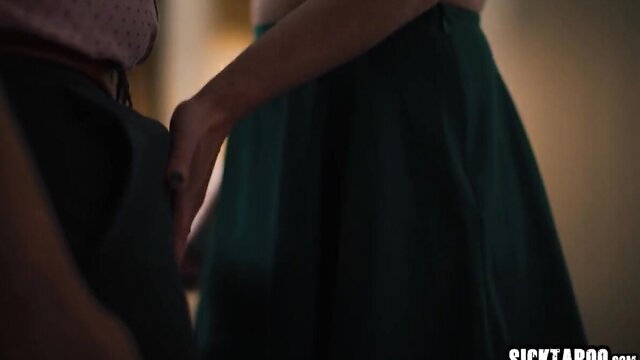 Casey Calvert handjob in green skirt dress interracial tease