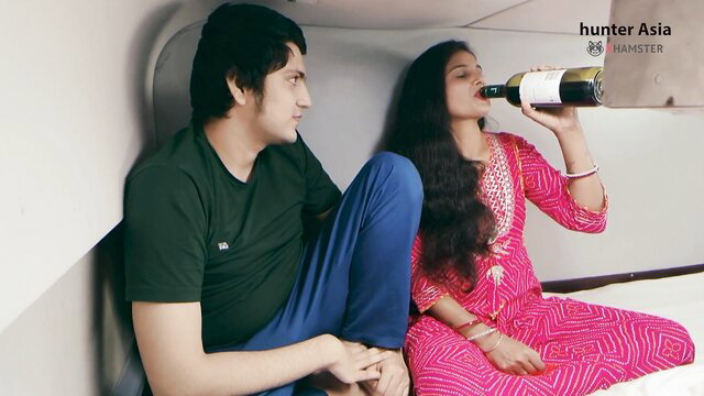 Desi Indian bhabhi MILF drinking wine with man in tight pink salwar