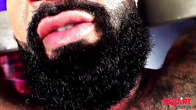 Jax Phoenix's thick lips and beard closeup, Jason Wolf gay porn thumbnail