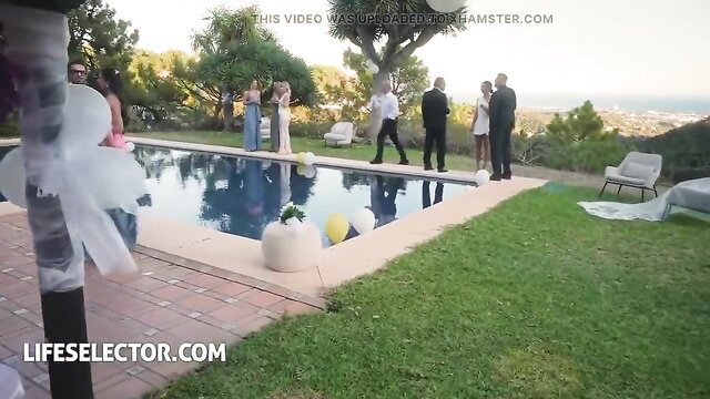 Alexis Crystal and Eva Generosi Sexy Wedding Guest Brunettes Poolside
