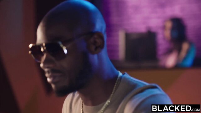 Bald Black stud Anton Harden in shades, Blacked scene with Keisha Grey