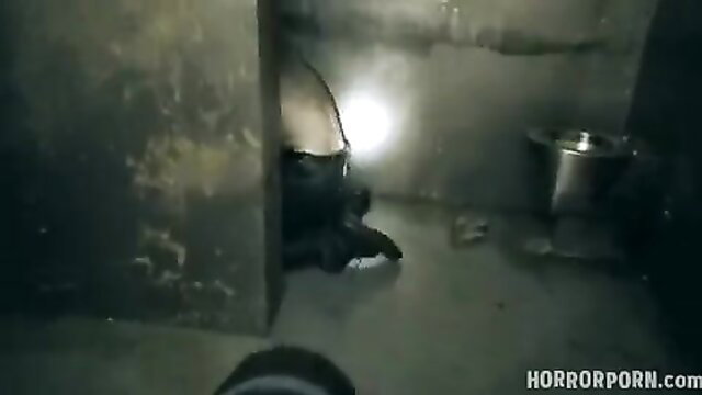 Blonde teen doll caged in ugly jail, brutal maledom BDSM horror porn