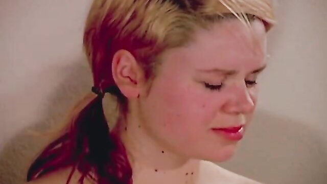 Blonde teen with bizarre tits, closeup face in pain, Pain Toy torture