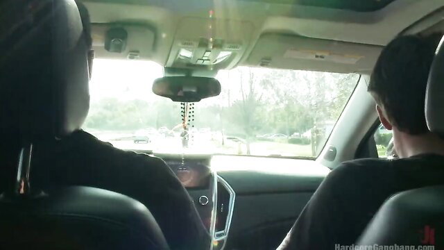 Samantha Bentley in car with guys, Hardcore Gangbang preview