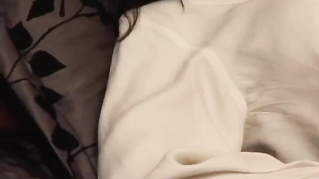 Submissive wife gagged and humiliated in bed, white sweater tease