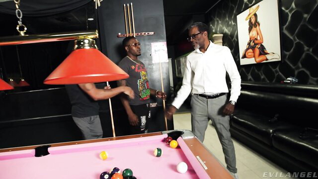Black men in suits play pool with Trisha Parks & Aaralyn Barra gangbang