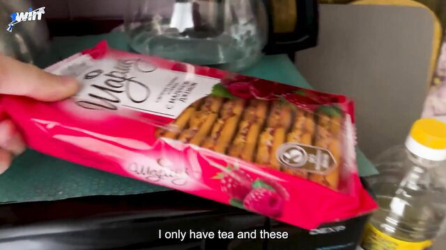 Alina Rai offers tea and pink snack crackers in hot wifey tease