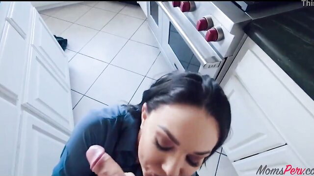 Brooke Beretta sucking cock in kitchen, hot stepmom blowjob