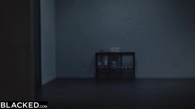 Kendra Sunderland in dark room by table, Blacked BBC gangbang
