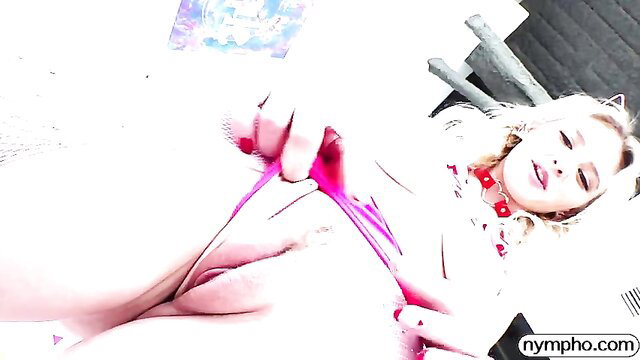 Melody Marks fingered with pink dildo in cat ears collar