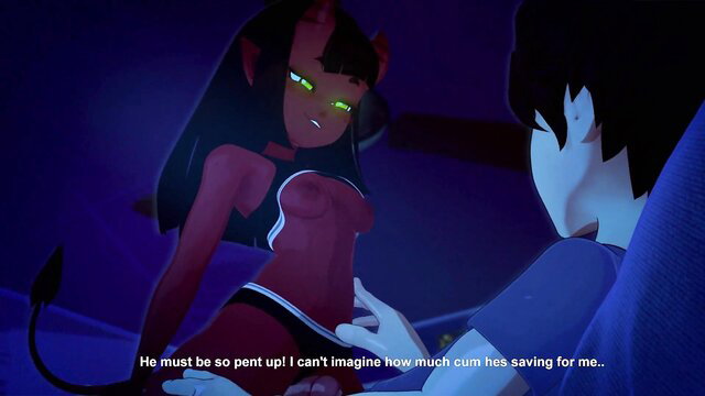 Meru the Succubus gropes huge bulge in 3D hentai monster porn