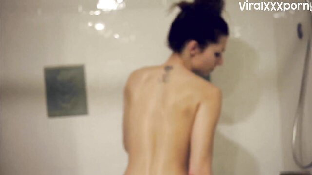 LucyLounge nude in steamy shower, wet back view solo tease