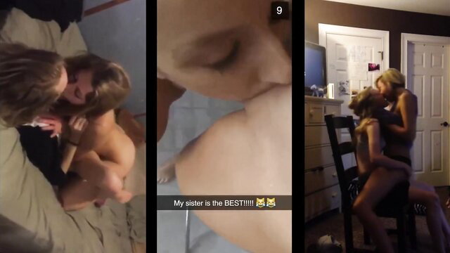 Hot blonde sisters scissoring and kissing in amateur lesbian sex