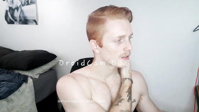 Hot redhead ginger guy shirtless on cam with tattoos
