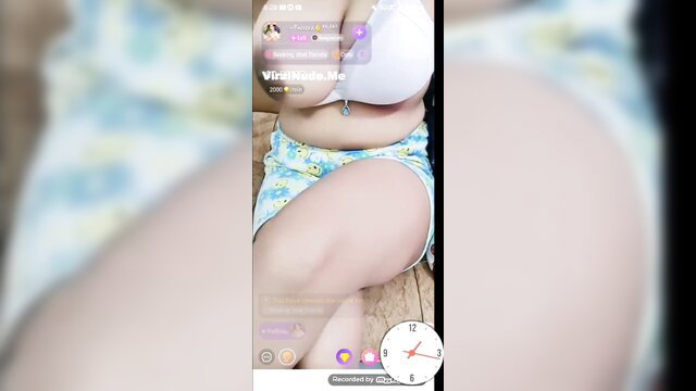 Desi Bhabhi live strips to panties exposing huge tits closeup