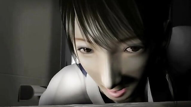 Close-up of seductive Asian anime girl with tongue out in sexy nurse outfit