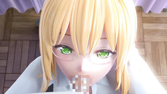 Blonde Ru Diary Teacher with glasses gives POV blowjob in 3D hentai