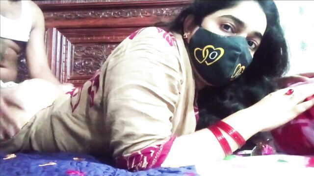 Indian stepmom in salwar kameez shows curves on bed