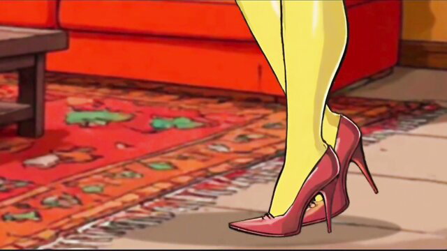 Simpsons kinky yellow milf in red heels, shiny legs cheating parody