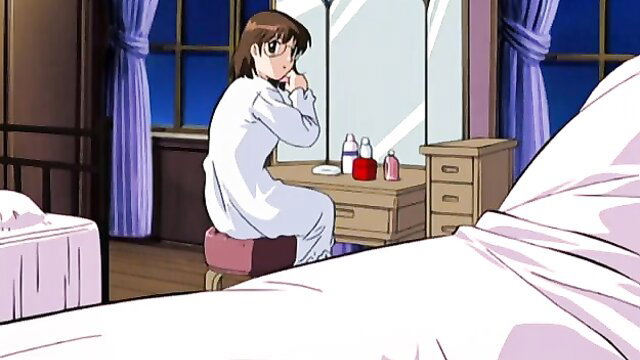Anime schoolgirl in nightgown at vanity mirror in softcore hentai scene